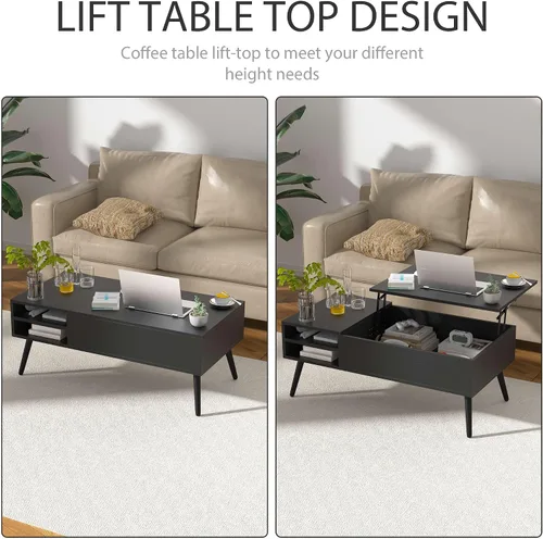 Miniatura 7 de Mesa de centro moderna con tapa elevadora con almacenamiento oculto para sala de estar, mesa de piso con elevador, mesa central de madera