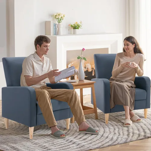 Miniatura 12 de COLAMY Mid-Century - Silla decorativa tapizada moderna con almohada trasera y patas de madera maciza, sillón acogedor de tela para sala de estar