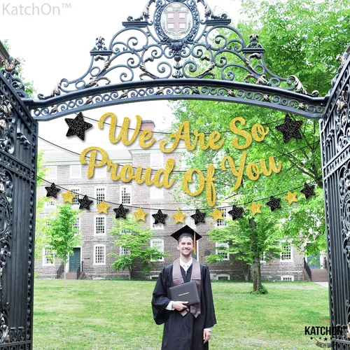 Miniatura 8 de KatchOn, Cartel con texto en inglés «We are So Proud of You» – Cartel de graduación con purpurina, guirnalda de graduación, decoraciones