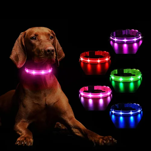 MASBRILL Collares de perro iluminados, collar de perro con luz RGB LED para perros, collar de perro recargable iluminado resistente al agua, Rosado