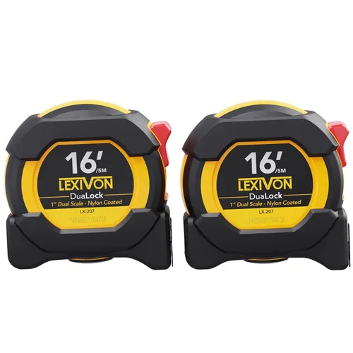 Miniatura 10 de LEXIVON [4-Pack] Cinta métrica DuaLock de 16 pies/5 metros Hoja de 1 pulgada de ancho con revestimiento de nailon, acabado mate blanco y amarillo