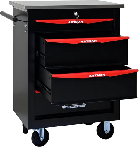 Miniatura 8 de Runboll Caja de Herramientas Rodante de 4 Cajones con Casillero, Carro de Herramientas de Metal Móvil con Cerradura de 22.2" de Profundidad, Caja