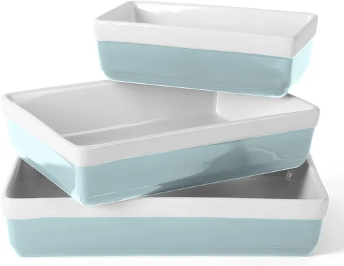 Miniatura 11 de Martha Stewart Juego de 3 piezas de cerámica para horno y mesa – Juego de cacerola y fuente para hornear – Gris – Cerámica resistente apta
