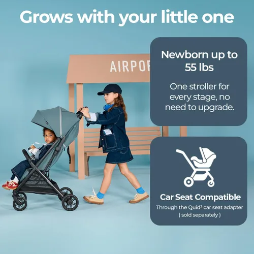 Miniatura 2 de Inglesina Quid³, Gris Galaxia - Cochecito de viaje compacto reclinable para bebé y niño pequeño 0-25 kg, plegado con una mano, compatible