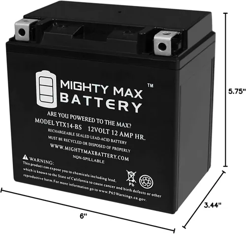 Miniatura 8 de Mighty Max Battery YTX14-BS sustituye a Kawasaki KVF KFX 700 Brute Force Prairie VN800 XQ