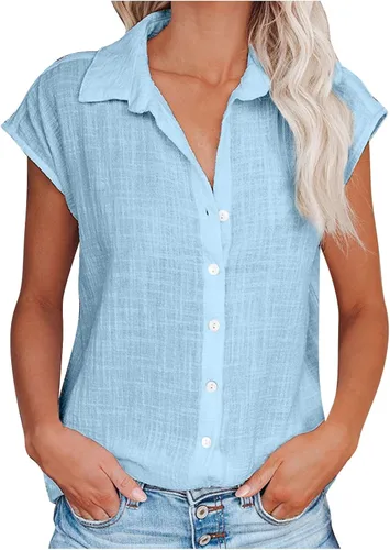 Camisas lisas con botones para mujer, blusa larga de verano con cuello de solapa, blusa larga casual de trabajo para oficina de negocios, vestido de