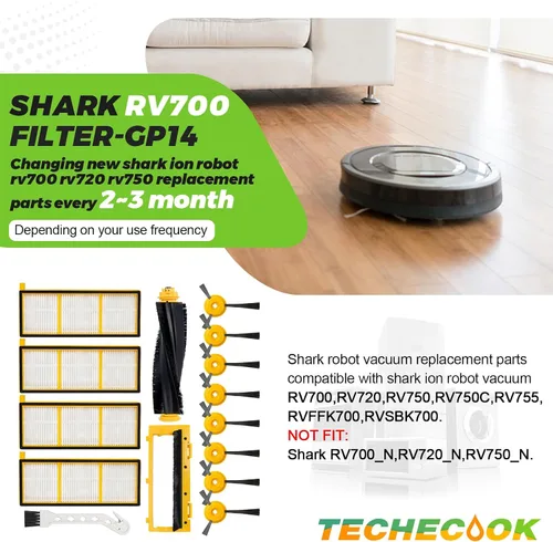 Miniatura 7 de Piezas de repuesto Techecook para robot aspiradora Shark ION RVFFK700 y RVSBK700 Cepillos laterales y filtros aptos para Shark RV700 RV720 RV750