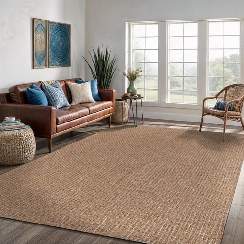 Alfombra de yute fácil 8x10 para interiores y exteriores, alfombras naturales de fibra sólida, alfombra tejida de área boho, alfombra fácil de