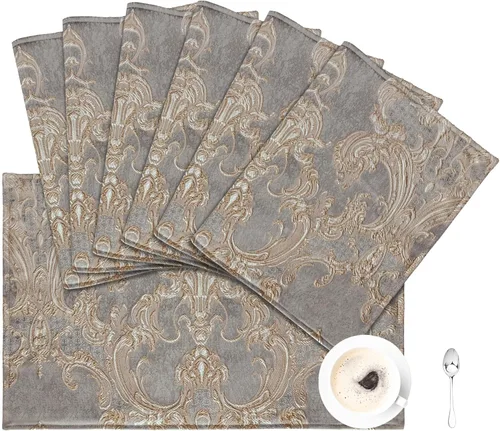 Miniatura 11 de Loom and Mill Juego de 4 manteles individuales de lujo para mesa de comedor, manteles individuales de tela jacquard para mesa de comedor, decoración