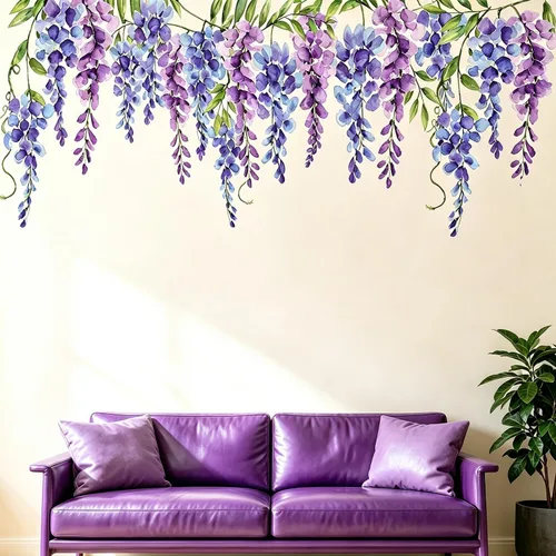 Miniatura 36 de Calcomanías de pared de flores y hojas para despegar y pegar, calcomanías grandes de vinilo floral para colgar, vid extraíble, decoración del hogar