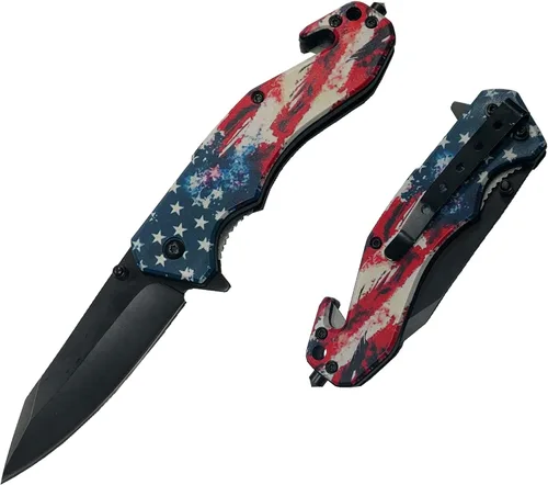 Miniatura 7 de Cuchillo de bolsillo táctico EDC de 8 pulgadas con gráficos impresos UV mango ABS con forro de acero.