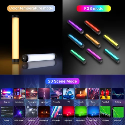Miniatura 5 de ULANZI VL110 varita de luz RGB, luz de mano LED para cámara tubo de video, barra de luz, 2500-9000K ajustable, batería de 2600mAh CRI 95+