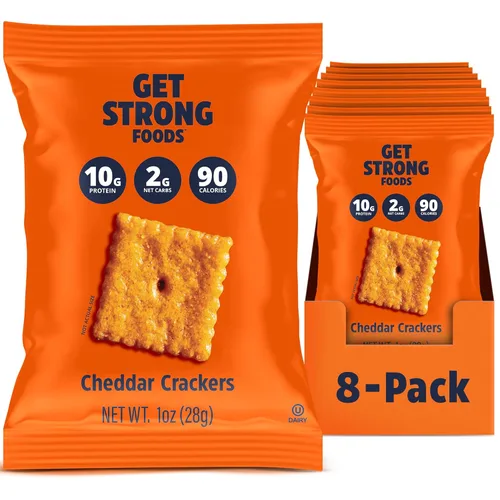 Miniatura 10 de Get Strong Foods Galletas de Queso Cheddar - Galletas Altas en Proteínas - Aptas para Keto, Bajas en Carbohidratos, Crujiente de Queso Alto en Fibra