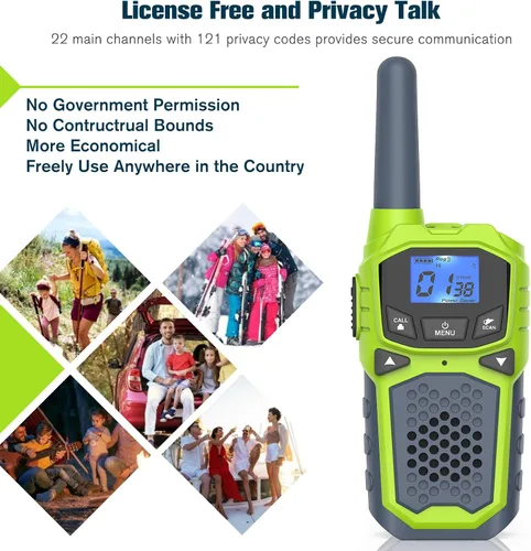 Miniatura 5 de Walkie Talkies para niños, radio de 2 vías de largo alcance 22 canales VOX, regalo de cumpleaños, walkie talkie familiar para camping, senderismo