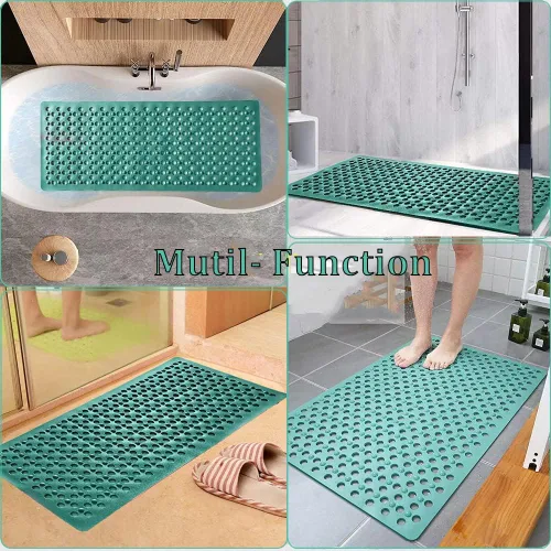 Miniatura 2 de Tapete de ducha antideslizante de 40 x 16 pulgadas, diseño de agujero de burbuja de aire grande, sin acumulación de agua para bañera y baño (verde)