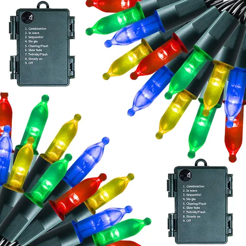 Miniatura 11 de FUNPENY - Cadenas de luces de Navidad multicolores, paquete de 4, total 64 pies, 200 luces LED, tira de luces mini operadas con batería con 8 modos