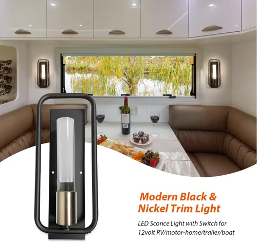 Miniatura 2 de Dream lighting Aplique de Pared LED para Comedor de Casa Rodante 12V Luz Decorativa Interior con Interruptor Montaje en Pared – Negro Mate Blanco