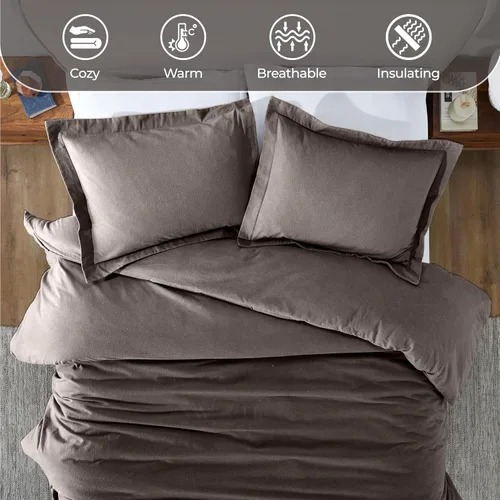 Miniatura 5 de Superior Juego de funda de edredón de franela de algodón, ropa de cama de algodón cepillado, cómodo y suave, juego de 2 piezas que incluye 1 funda