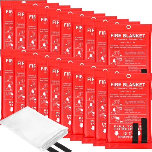 Miniatura 13 de Macarrie Paquete de 30 mantas contra incendios de 39 x 39 pulgadas, manta de emergencia para el hogar y la cocina, manta extintora de fibra de Rojo