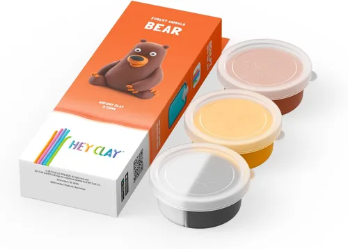 Miniatura 2 de HEY CLAY Forest Animals - Claymate Bear - Kit de arcilla seca al aire con 3 latas y herramientas de escultura con divertidas instrucciones