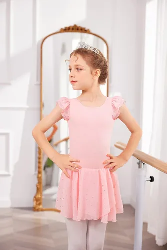 Miniatura 6 de Arshiner - Vestido de ballet para niñas con mangas con volado malla con falda tutú