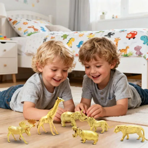 Miniatura 8 de Figuras de animales de plástico dorado metálico, 12 figuras de animales de zoológico de safari dorado, animales salvajes de la selva para decoración