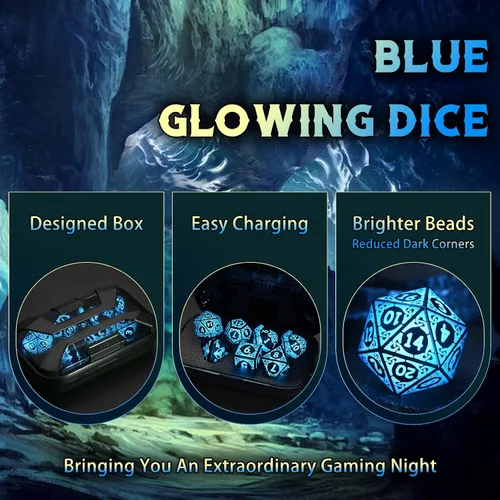 Miniatura 5 de Juego de dados LED DND, Juego de dados con luz recargable genial para mazmorras y dragones, dados poliédricos ZHOORQI D y D con caja de carga