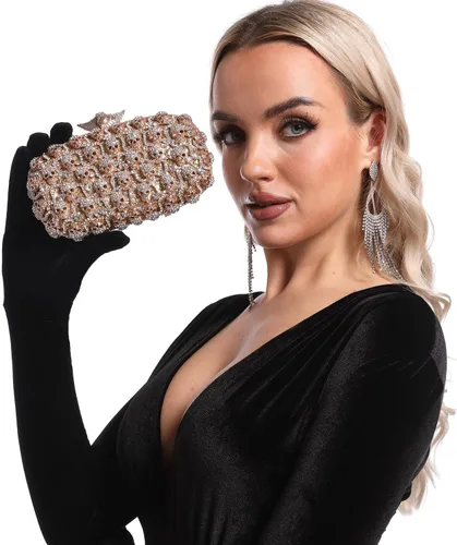 Miniatura 2 de Boutique De FGG Bolso de mano de cristal de calavera para mujer, bolso de mano de noche con diamantes de imitación, para fiesta, graduación