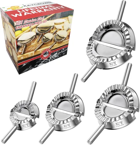 KAYCROWN Empanada Maker - Prensa para hacer albóndigas de acero inoxidable, juego de moldes de bola de masa 2 en 1 para ravioles, pierogi,