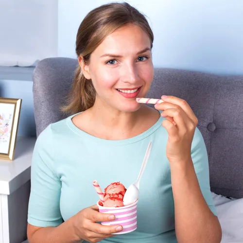 Miniatura 2 de Barra de helado extra duradera con diseño de rayas rosadas, 8 onzas. Tazas/tazón de helado - Tazas perfectas para cumpleaños de niños y fiestas