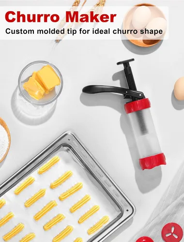 Miniatura 3 de Juego de prensa para galletas, máquina para hacer churros con 12 moldes y 10 puntas para decorar pasteles, prensa para galletas y churros, rojo