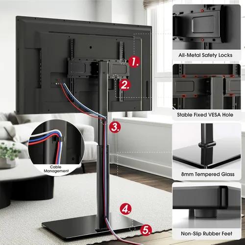 Miniatura 7 de AOKCOS Soporte giratorio de suelo para televisores de 32 a 65 pulgadas, soporte de TV pequeño de esquina ajustable de 8 niveles para sala