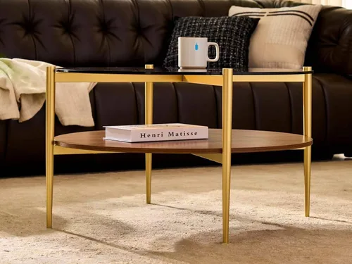 Miniatura 5 de Shrine Mesa de café redonda de vidrio, diseño moderno de mediados de siglo, 30 x 17 pulgadas de diámetro x altura, estructura de 2 niveles, parte