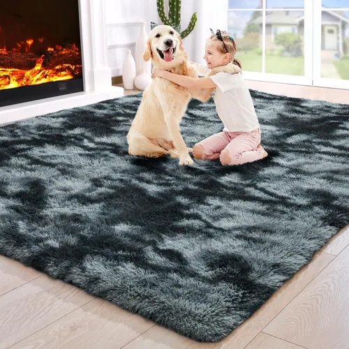 Miniatura 25 de Noahas - Alfombra suave y afelpada para habitación de niña y sala de estar, colorida, decoración para guardería, teñido anudado arcoíris, azul
