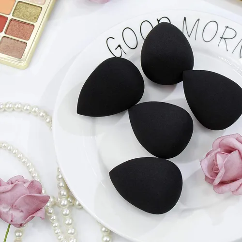 Miniatura 8 de BEAKEY Juego de esponjas de maquillaje, 5 esponjas de mezcla de base, esponjas de belleza impecables para líquidos, crema y polvo, esponjas de Negro