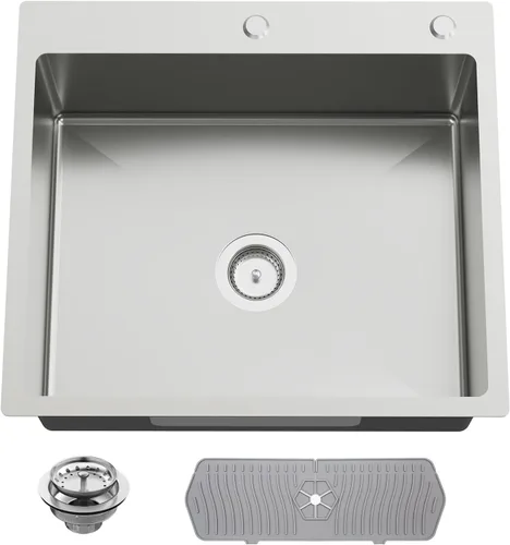Miniatura 15 de Fregadero Negro de Cocina y Bar, Fregadero de Cocina de Acero Inoxidable de 15 x 17 Pulgadas para Empotrar, Fregadero de Bar Moderno de Un Solo