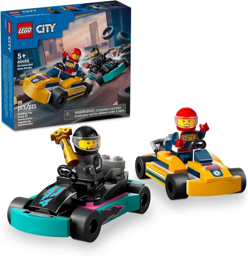 LEGO City Go-Karts y Pilotos de Carreras Set de Juguetes, 2 Minifiguras de Piloto, Juguetes de Vehículos de Carreras, Divertido Regalo de Juguete de