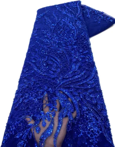 Miniatura 8 de Tela de encaje africano bordada con lentejuelas, con cuentas de artesanía pesadas y brillo floral, de tul francés, para vestido con cola, 4,5 Negro