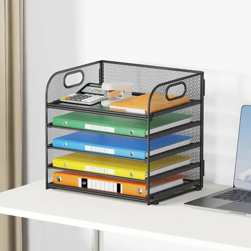 Miniatura 6 de Lavatino Organizador de Archivos de Escritorio de 5 Bandejas, Organizador de Bandejas de Cartas de Malla Negra con Asa, Organizador de Archivos