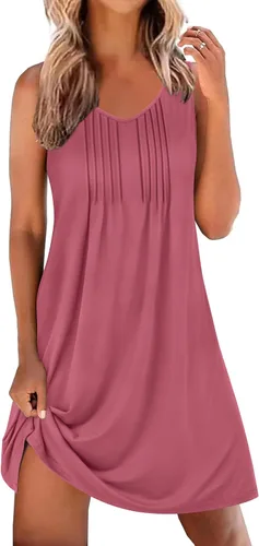 Miniatura 14 de Ekouaer Camisones para Mujeres Sin Mangas Camisa de Dormir Tipo Tank Camisón Cuello en V Camisola Plisada Camisa de Noche Vestido de Dormir Suave