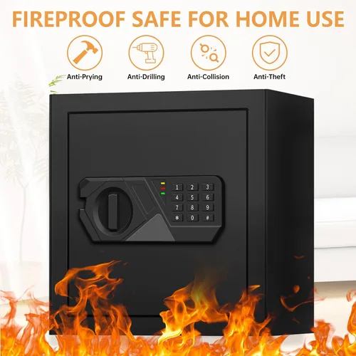 Miniatura 19 de Caja fuerte pequeña de 1.2 pies cúbicos ignífuga e impermeable para uso doméstico, caja de seguridad digital para el hogar con teclado programable