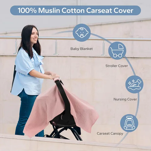 Miniatura 4 de SERAPHY Funda de Asiento de Coche 100% Algodón Muslin para Bebé, Fundas Universales para Asiento de Coche, Toldo Respirable para Asiento de Coche