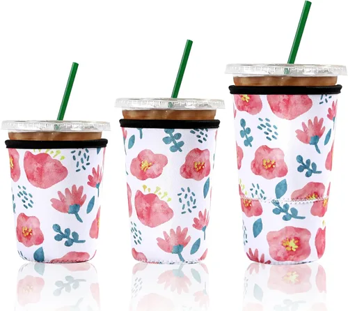 Miniatura 8 de Paquete de 3 fundas reutilizables de neopreno para café helado, a prueba de sudor y aisladas, se adapta a tazas de 16 a 32 onzas, protector