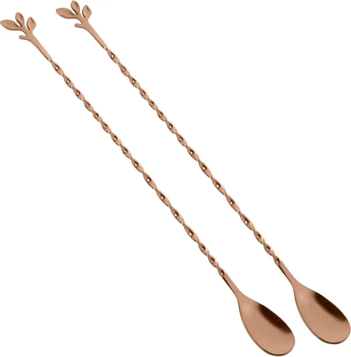Miniatura 16 de AnSaw Cuchara de cóctel negra de acero inoxidable de 12 pulgadas con mango de hojas, perfecta para mezclar y poner en capas bebidas en tazas altas