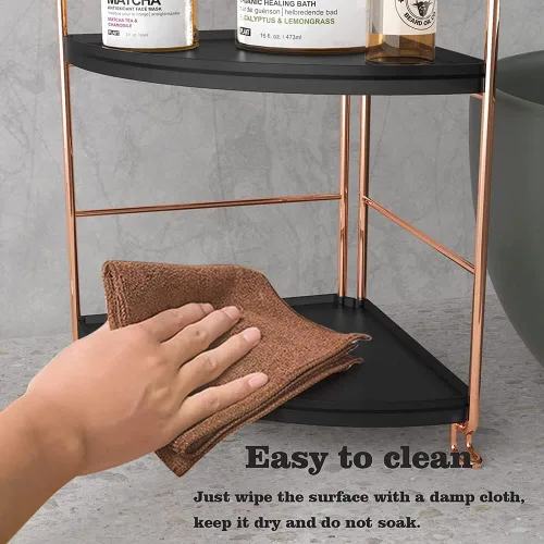Miniatura 4 de Estante de pie para especias de cocina, estante de almacenamiento de esquina de 2 niveles, organizador de encimera de baño, bandeja de tocador, Oro
