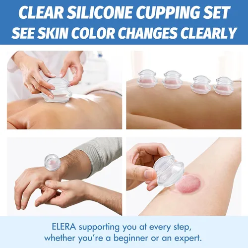 Miniatura 6 de ELERA Juego de terapia de ventosas de silicona – Tazas de masaje transparentes en 4 tamaños (XL, L, M, S) para relajación corporal, celulitis