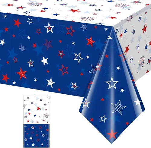 Miniatura 9 de Paquete de 3 manteles patrióticos decorativos para el Día de la Independencia del 4 de julio, fundas de plástico impresas con estrellas y fuegos