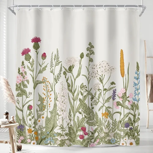Miniatura 43 de Riyidecor - Cortina de ducha con estampado de flores silvestres para decorar un baño pequeño o una ventana, 36 pulgadas de ancho x 72 pulgadas