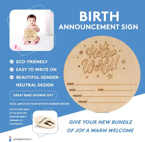Miniatura 5 de Cartel de bienvenida al recién nacido de 5-1/2 pulgadas, letrero de anuncio de nacimiento para hospital, letreros de madera con nombre de bebé