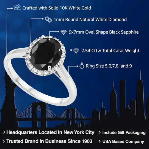 Miniatura 9 de Gem Stone King Anillo de compromiso ovalado de oro blanco de 10 quilates con piedra natal y halo de diamantes Ovalado de 0.354 x 0.276 in Anillo